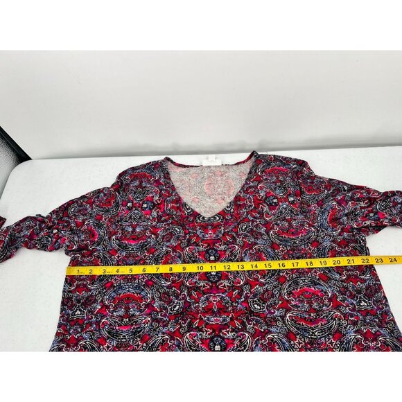 J. Jill Womens XL Petite Red Paisley Print V-Neck Long Sleeve Top - Picture 6 of 10